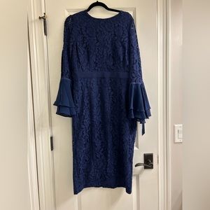 Eva Mendes navy lace dress bell sleeves.  NWT 14. Wedding guest dress